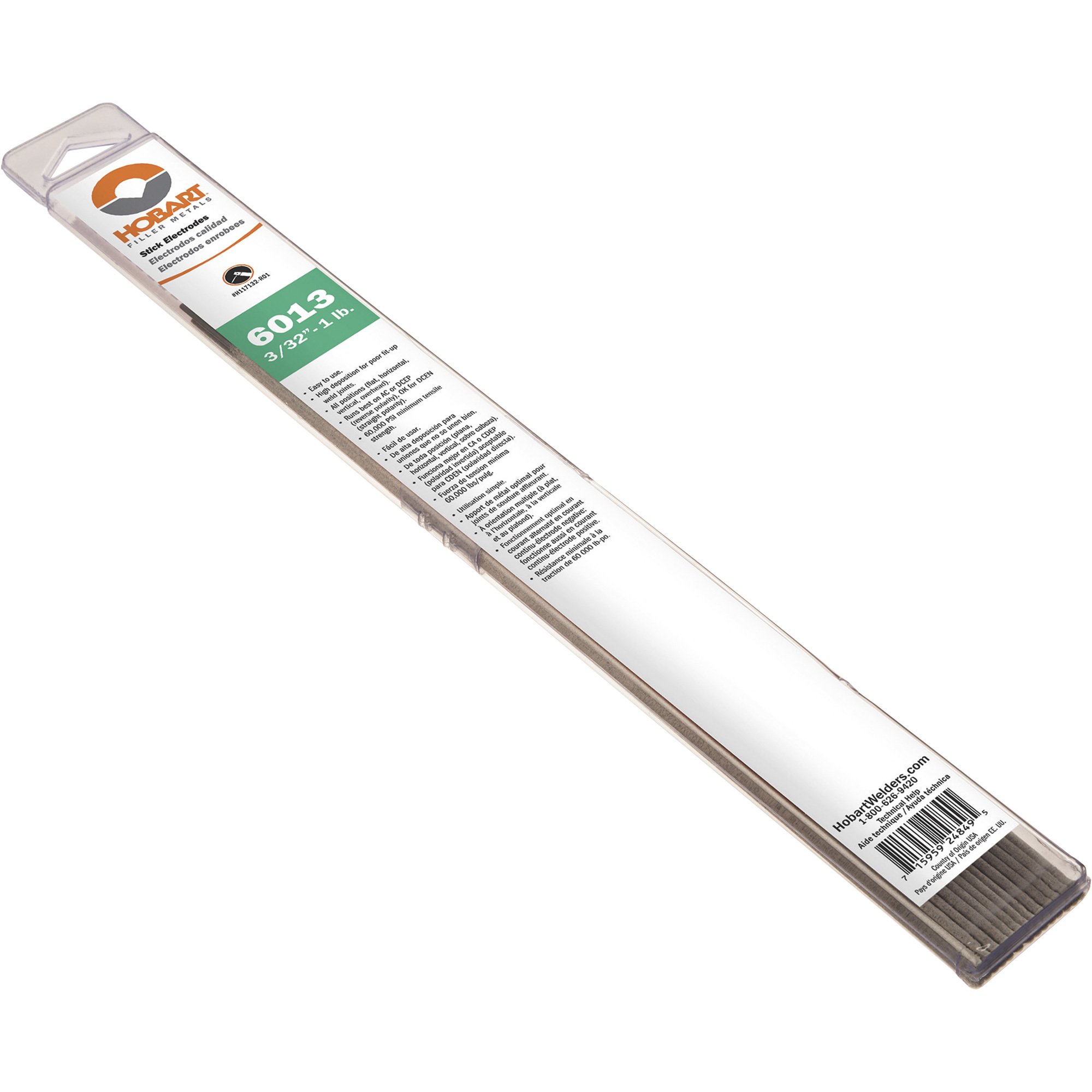 Hobart Filler Metals Stick Welding Electrodes — 6013, 3/32in. Dia. x 12in.L, 1-Lb. Pkg., Model# H117132-R01